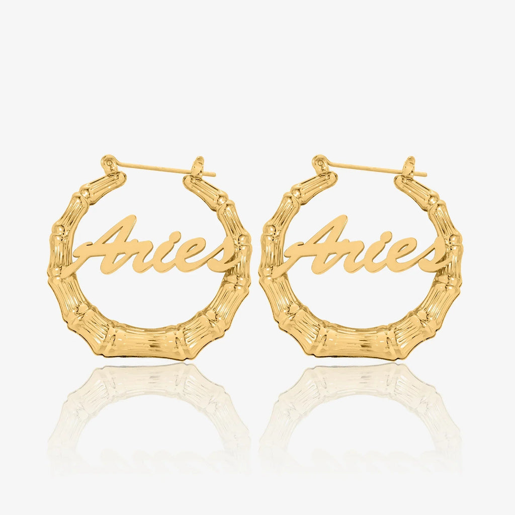 Bamboo Script Name Hoop Earrings