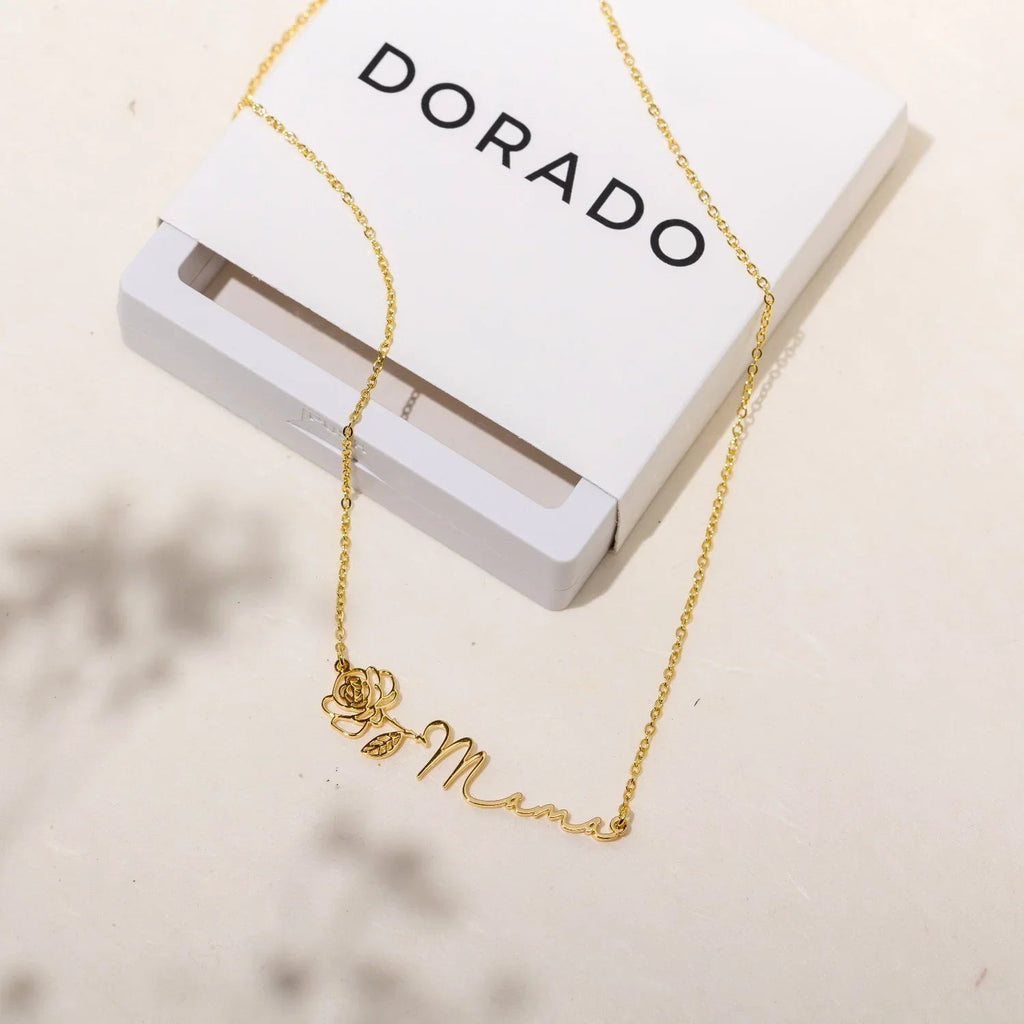 Birth Flower Horizontal Name Necklace