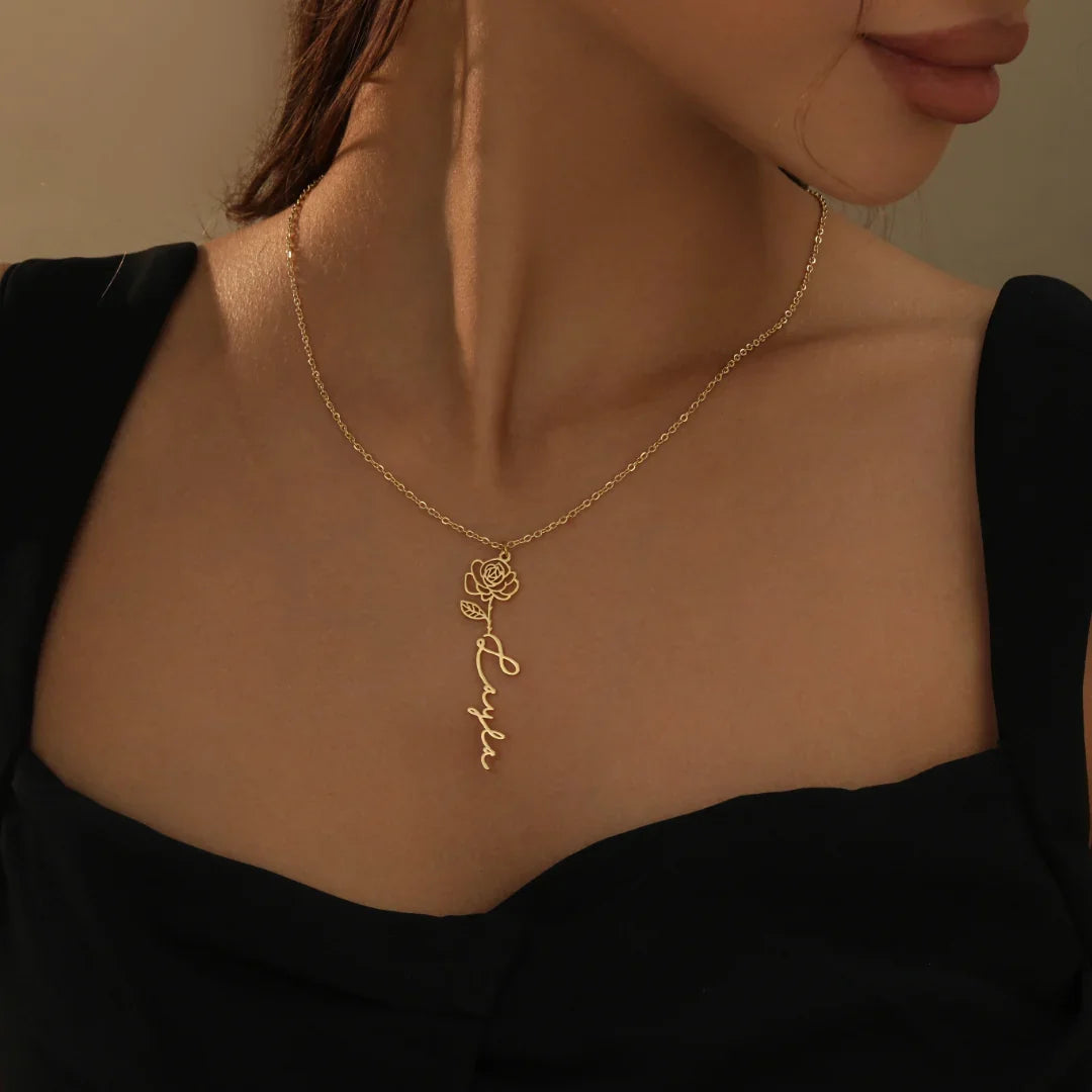 Birth Flower Name Necklace