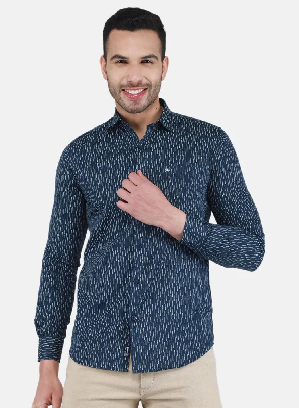 Midnight Madness Men NAvy Blue Printed Shirt