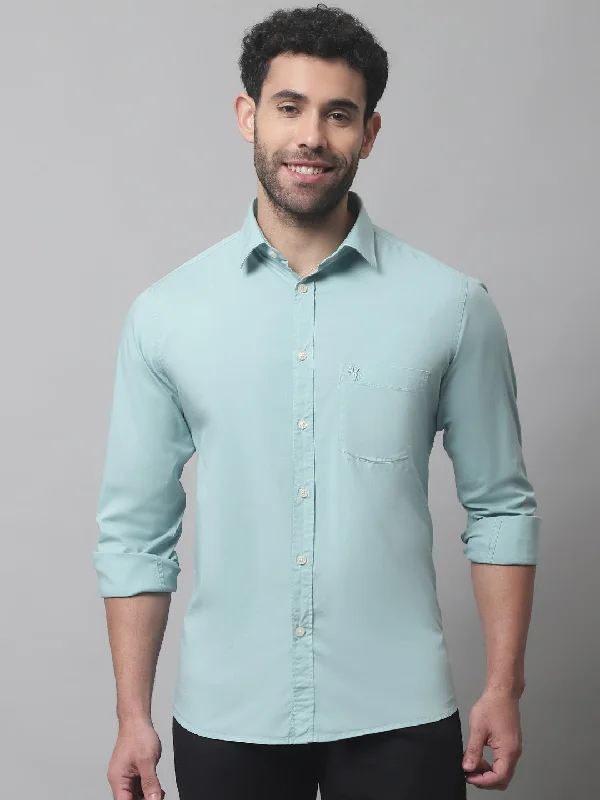 Can't Beat Men's Light Green Casual Plain Stretch Full Sleeve Shirt