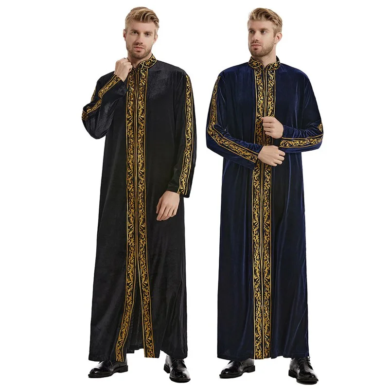 Final Offer Muslim Arab Men Embroidery Velvet Thobe Thawb