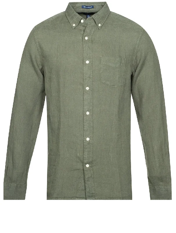 Steal Deal Regular Fit Dyed Linen Shirt Green Ash