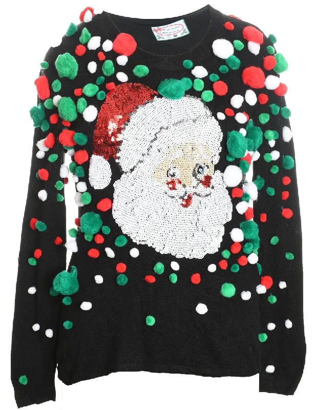 Weekend Bargains to Cherish Santa Claus Design Black, Green & Red Sequined Christmas Jumper - M Weekend Bargains to Cherish Santa Claus Design Black, Green & Red Sequined Christmas Jumper - M
