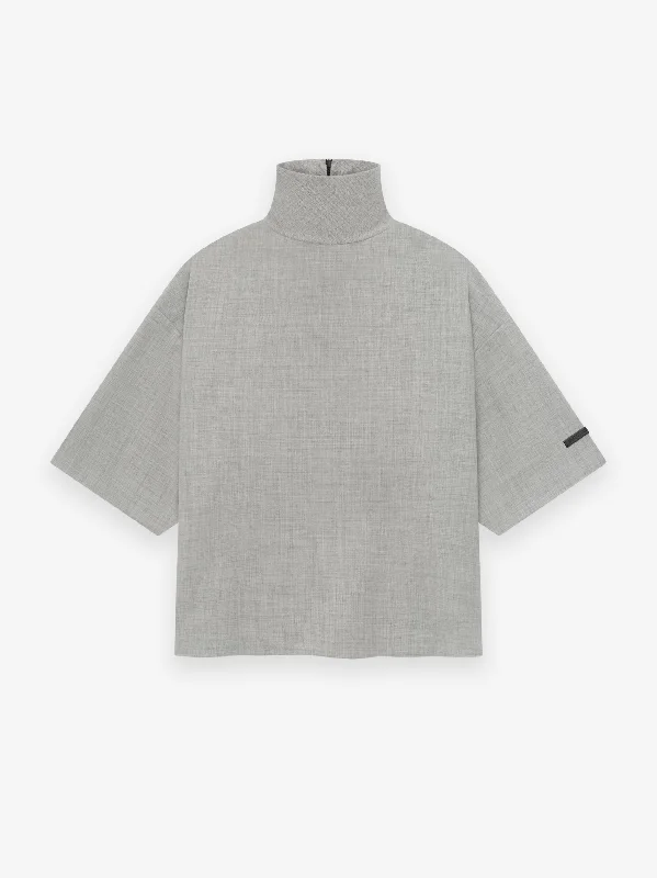 Stock Clearance Wool Canvas High Neck Short Sleeve Shirt
