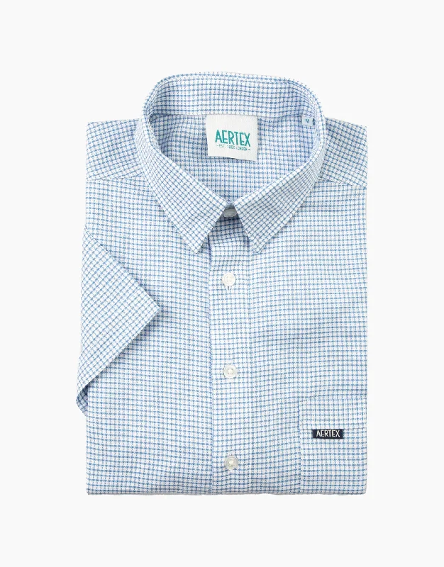 Weekend Specials to Indulge In Aertex Taunton Blue Micro Check Short Sleeve Polo