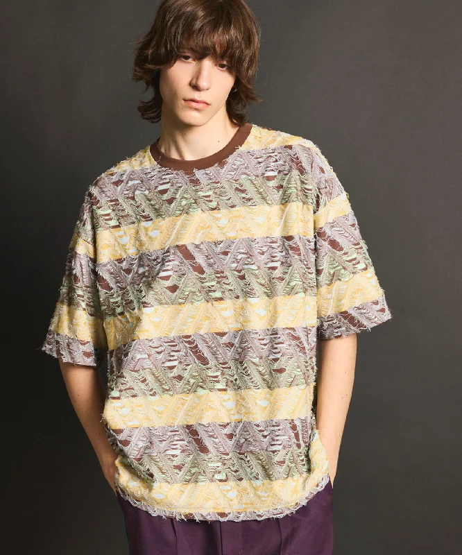 Weekend Discounts to Snag Geometry Border Back Cut Jacquard Prime-Over Crew Neck T-shirt