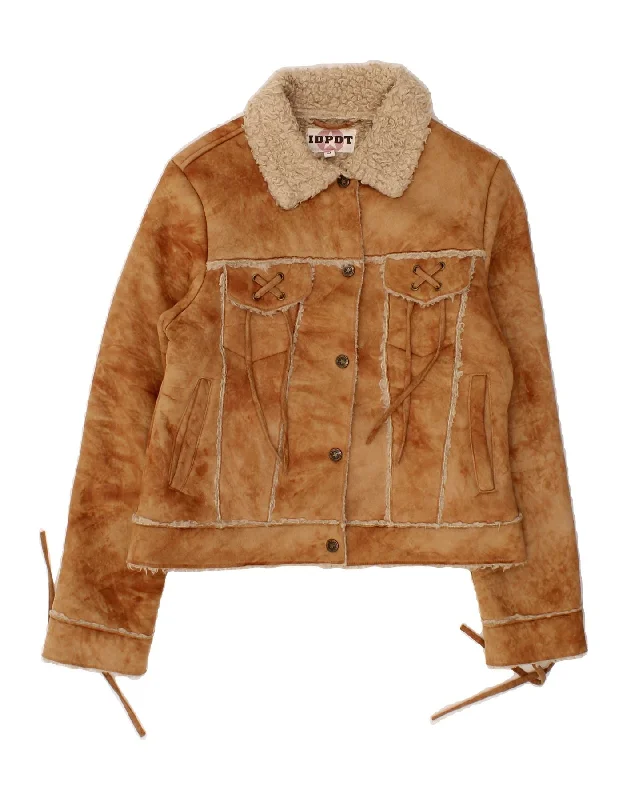Can't Resist VINTAGE Womens Sherpa Jacket UK 10 Small Brown Polyester