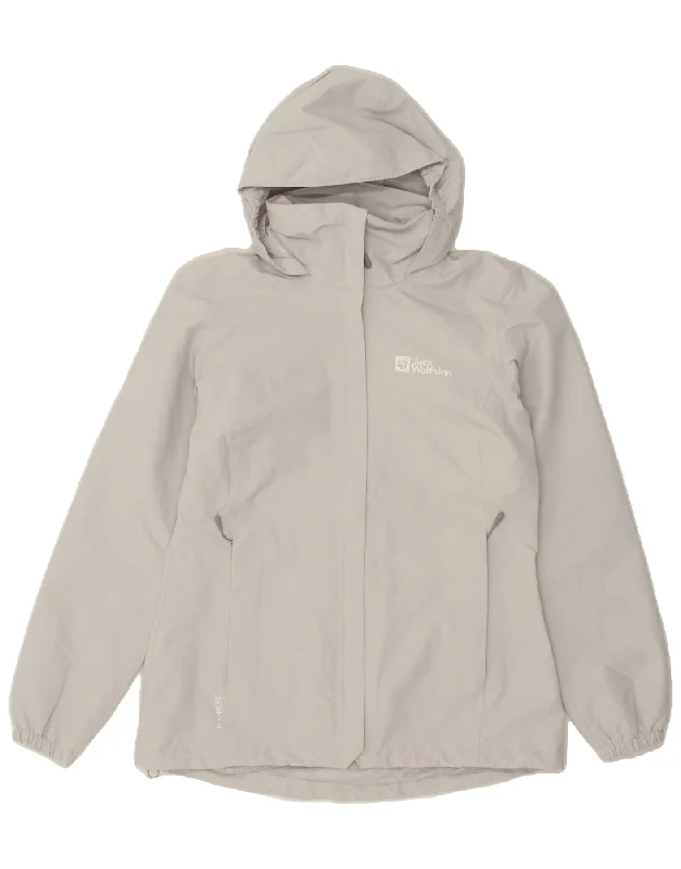 Final Clearance JACK WOLFSKIN Womens Hooded Rain Jacket UK 8/10 Small Grey Polyester