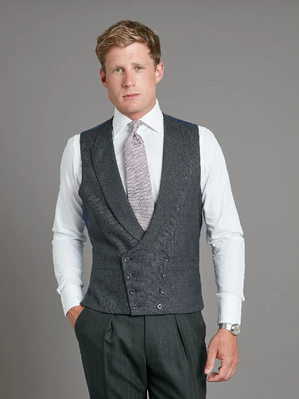 Reduced Rates Double Breasted Wool Waistcoat - Plain Grey