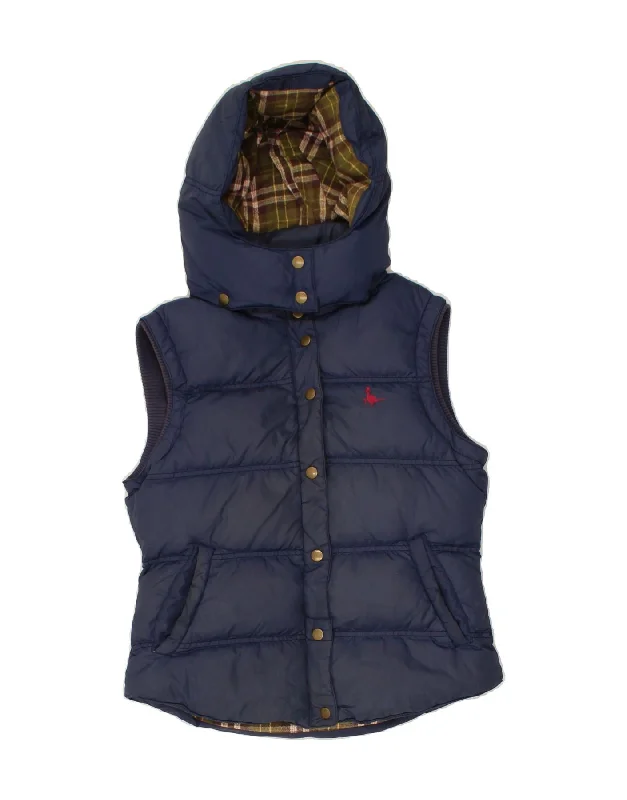 Pay Less JACK WILLS Womens Hooded Padded Gilet UK 10 Small Navy Blue Nylon