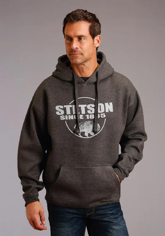 Clearance Sale Stetson Mens Charcoal Grey Cotton Blend Bison Hoodie