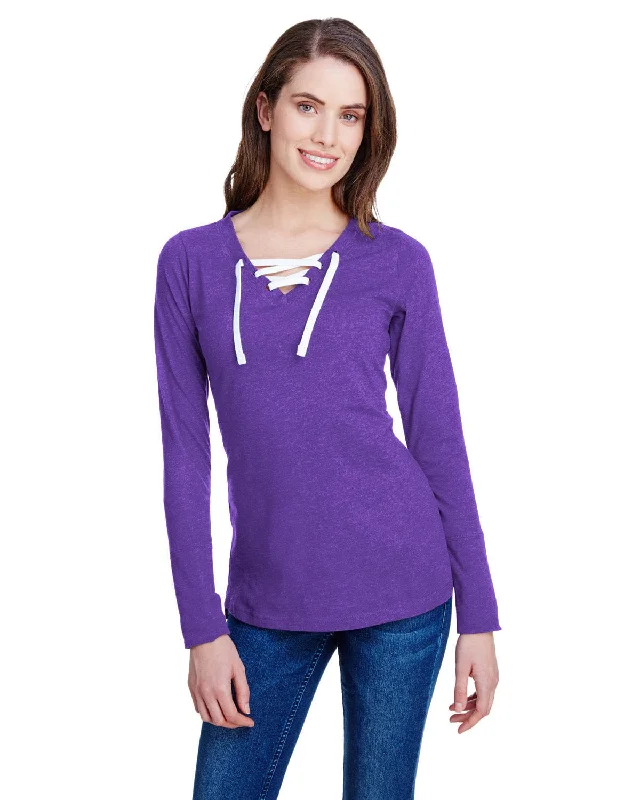 Weekend Offers You Can't Ignore LAT Ladies Long Sleeve Fine Jersey Lace-Up T-Shirt | Vint Purple/ Wht Weekend Offers You Can't Ignore LAT Ladies Long Sleeve Fine Jersey Lace-Up T-Shirt | Vint Purple/ Wht
