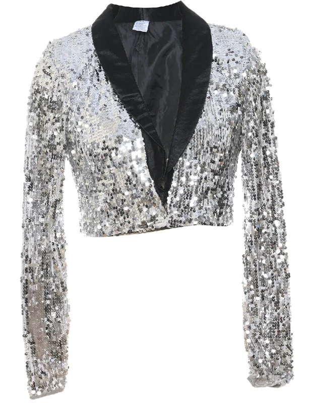 Flash Sale Sequined Black & Silver Evening Jacket - M