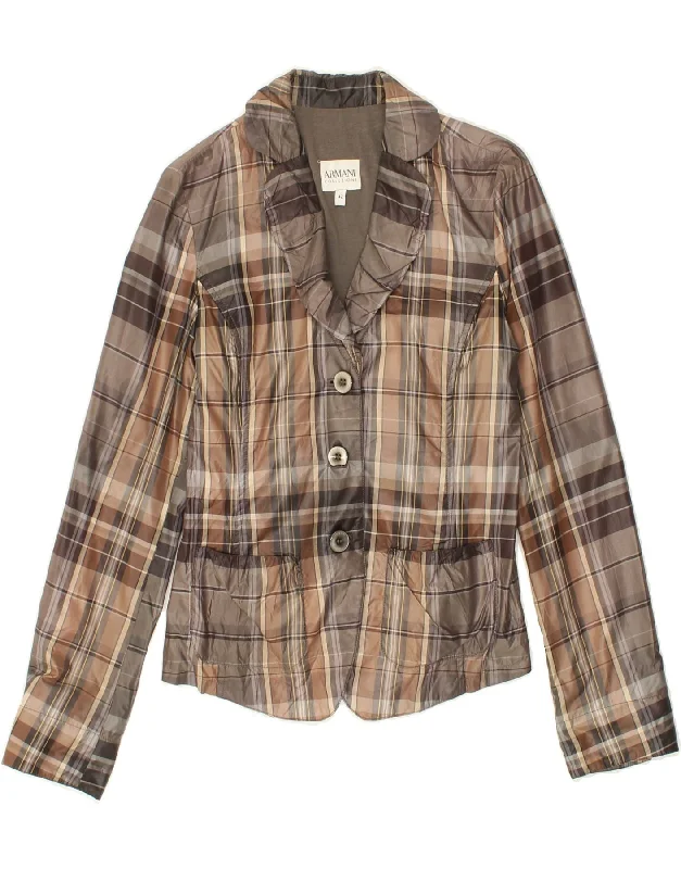 Weekend Savings Sensation ARMANI COLLEZIONI Womens 3 Button Blazer Jacket IT 42 Medium Brown Plaid Weekend Savings Sensation ARMANI COLLEZIONI Womens 3 Button Blazer Jacket IT 42 Medium Brown Plaid