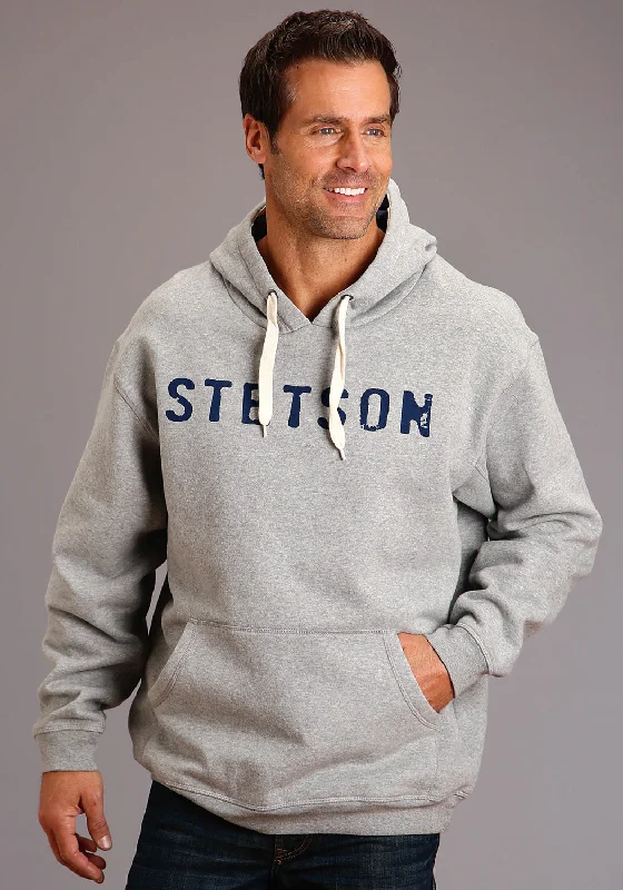 Weekend Savings Spectacular Stetson Mens Grey Cotton Blend Navy Logo Hoodie