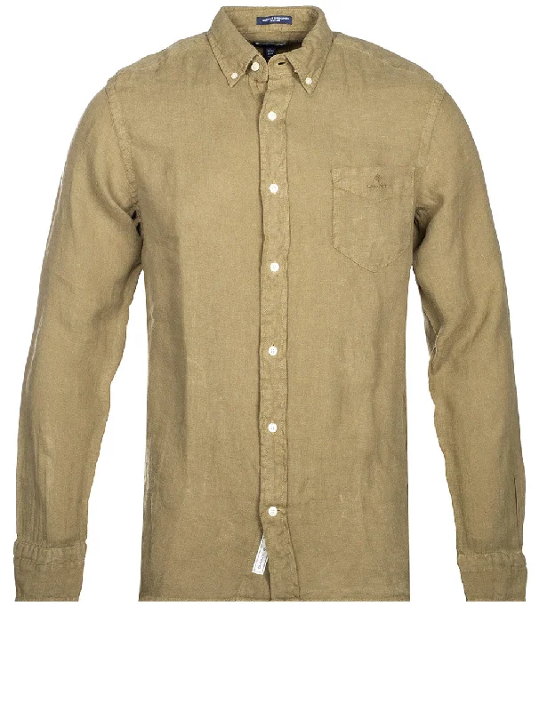 Hurry In Regular Fit Garment Dyed Linen Shirt Racing Green