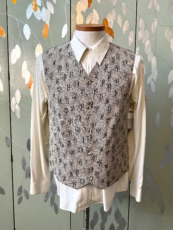 Weekend Specials to Grab Vintage 1980s Men's People Pattern Waistcoat & Shirt Set