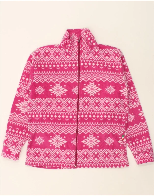 Mega Sale VINTAGE Womens Fleece Jacket UK 16 Large Pink Fair Isle Polyester
