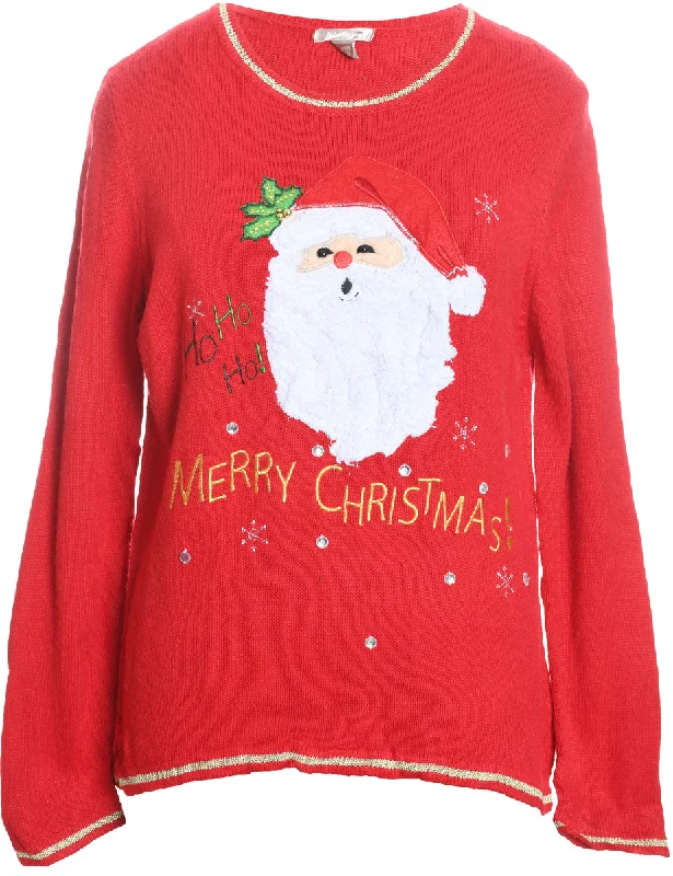 Weekend Deals That Please Santa Claus Design Red Knit Christmas Jumper - L