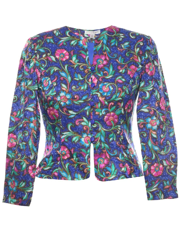 Stock Up Silk Floral Pattern Jacket - M