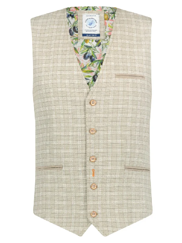 Unmissable Offer A Fish Named Fred Linen Waistcoat Sand Check