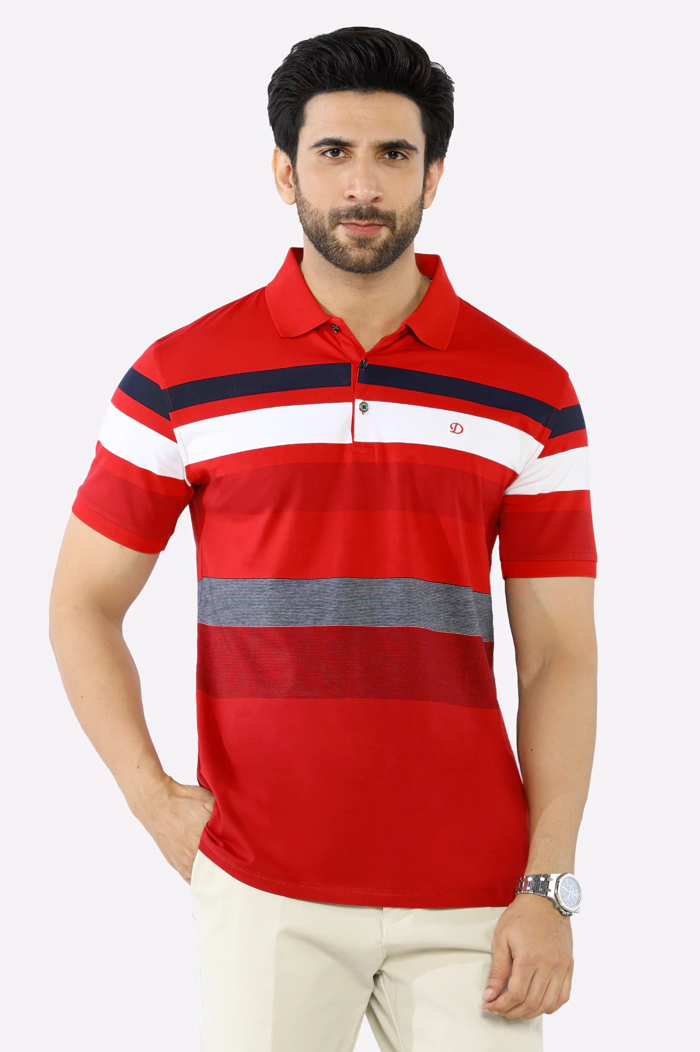 Time-Sensitive Red Yarn Dyed Polo