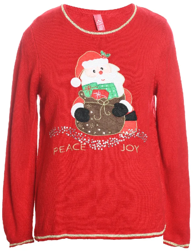Weekend Offers That Thrill Santa Claus Design Red Knit Christmas Jumper - M