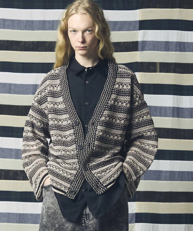 Don't Delay 【SALE】Prime-Over Sheer Border V-Neck Knit Cardigan