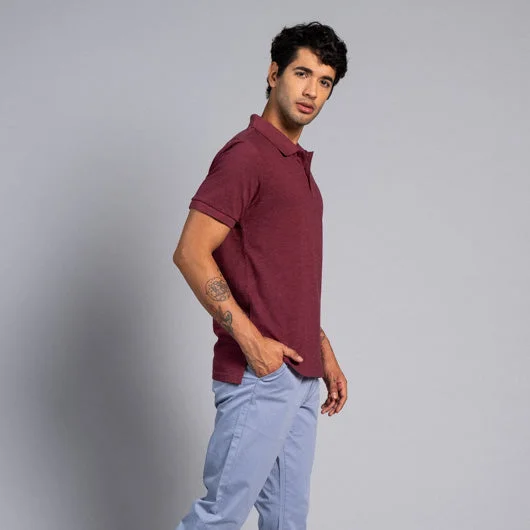 Weekend Specials to Cherish Merlot Evenings Maroon Cotton Polo T-Shirt