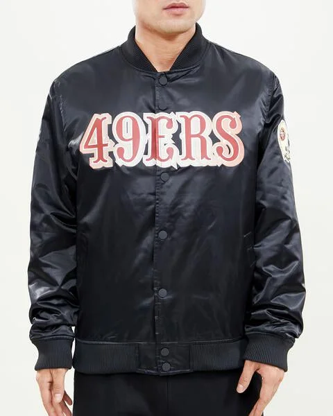 Don't Miss Out NFL SAN FRANCISCO 49ERS WORDMARK MEN'S SATIN JACKET (BLACK)