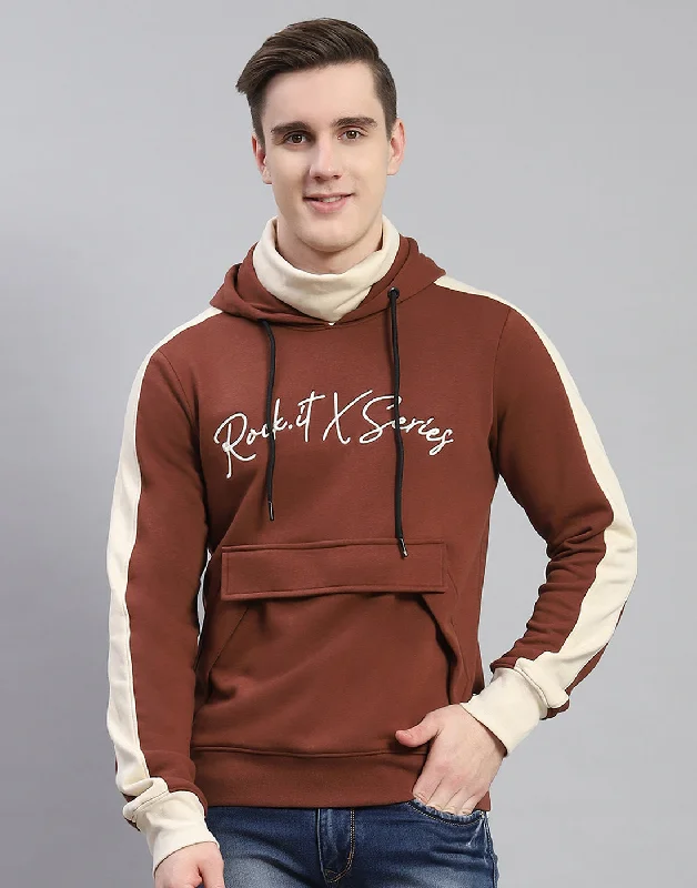 Major Deal Men Brown Solid Hooded Full Sleeve Sweatshirt