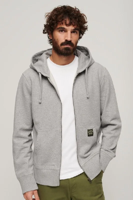 Time-Sensitive Contrast Stitch Relax Zip Hood | Washed College Grey