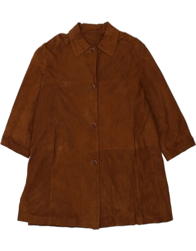 Weekend Specials You Can't Miss VINTAGE Womens Leather Coat IT 52 2XL Brown Leather
