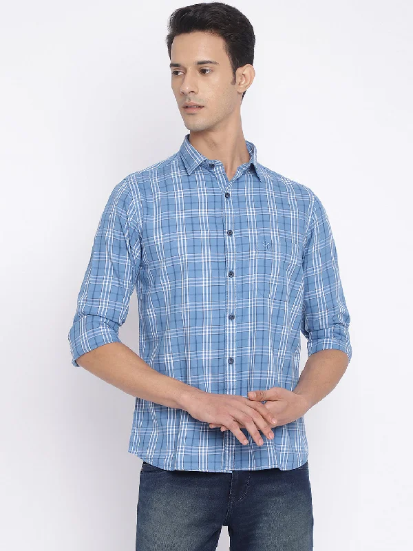 Sale Event Men's Sky Blue Casual Big Checks Full Sleeve Shirt