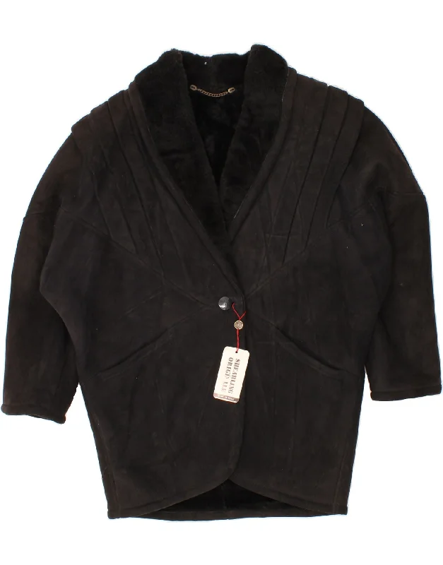 Weekend Deals That Spark VINTAGE Womens Shearling Coat EU 44 XL Black Shearling