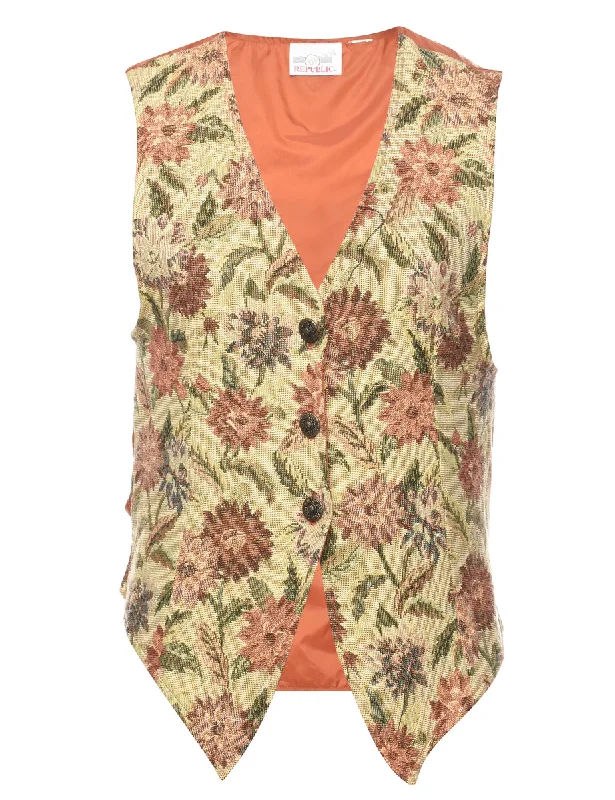The Best Deal Floral Print Pale Yellow Tapestry Waistcoat - S