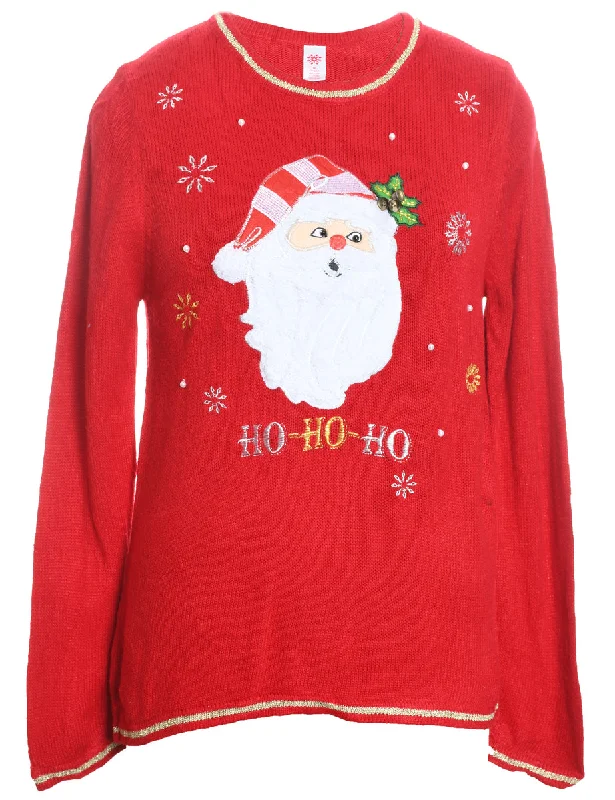 Weekend Discounts to Indulge In Santa Claus Design Red Embroidered Christmas Jumper - M