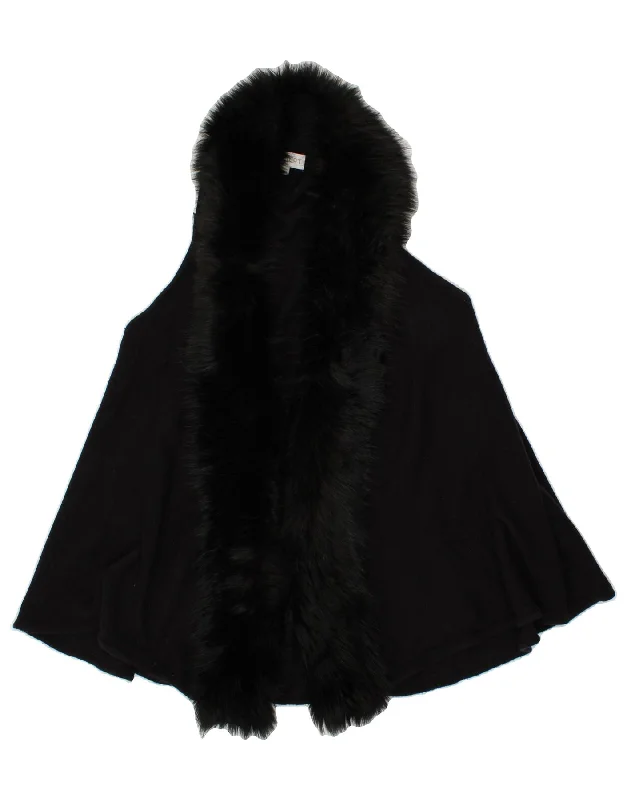 Amazing Value VINTAGE Womens Hooded Poncho Coat One Size Black Acrylic