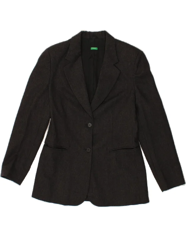 Quick Deals BENETTON Womens 2 Button Blazer Jacket IT 44 Medium Black Virgin Wool