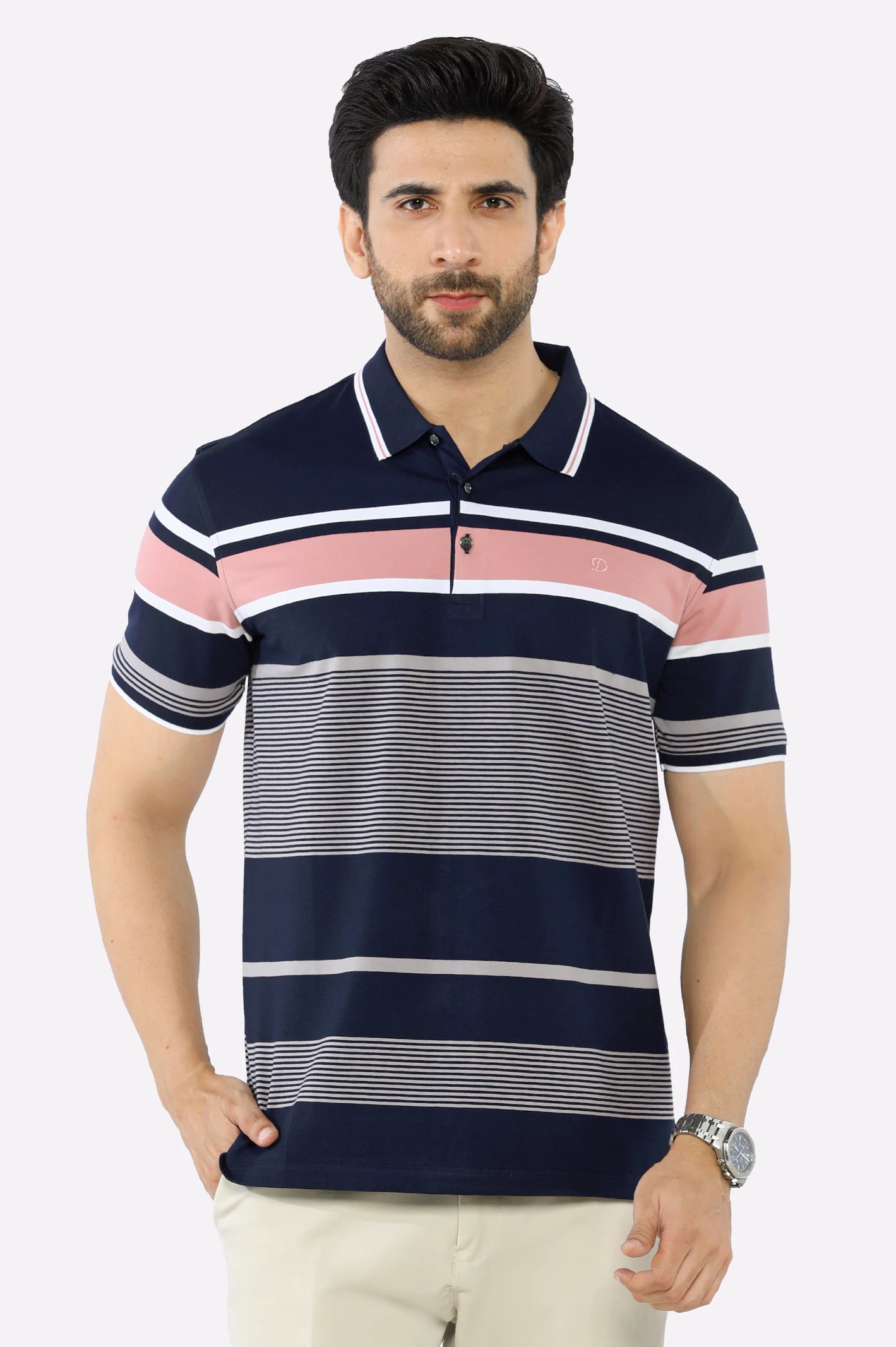 Deep Savings Navy Blue Yarn Dyed Polo