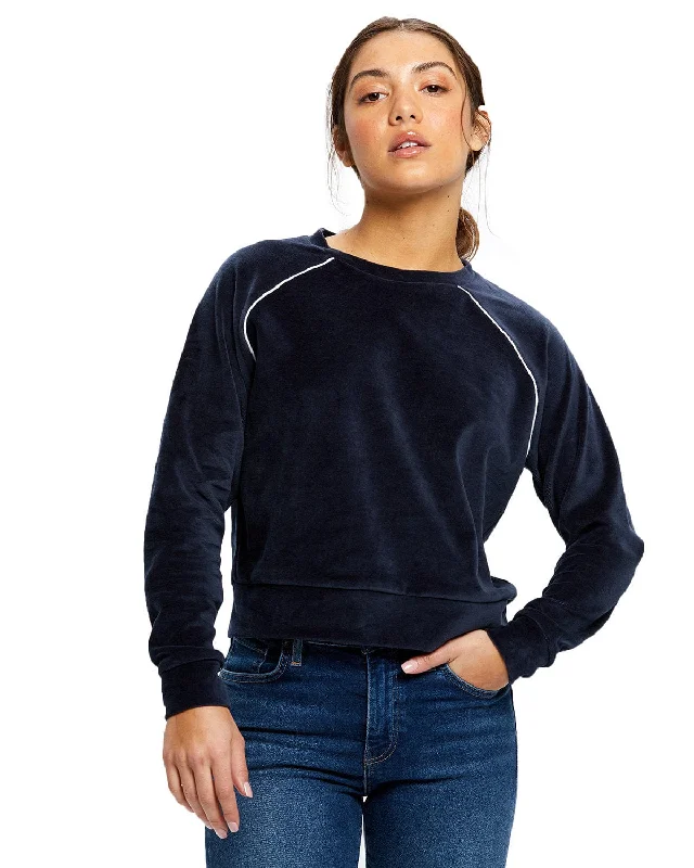 Weekend Discounts to Grab US Blanks Ladies Velour Long Sleeve Crop T-Shirt | Navy Blue