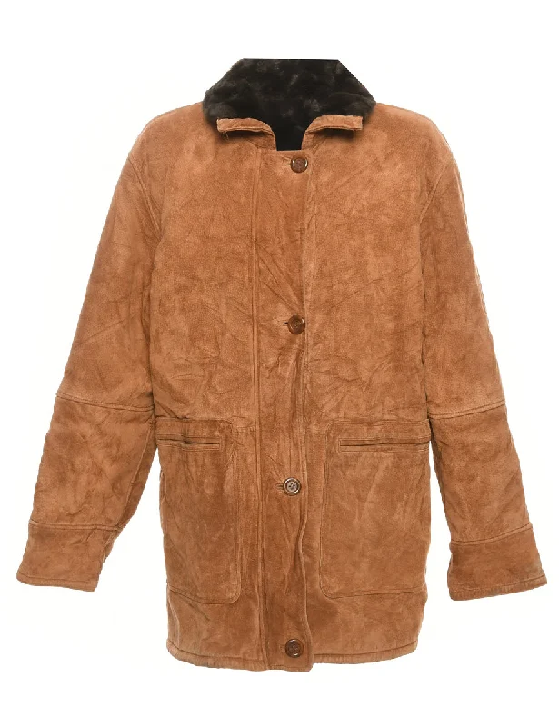 Weekend Specials to Cherish Single Breasted Suede Faux Sherling Coat - M