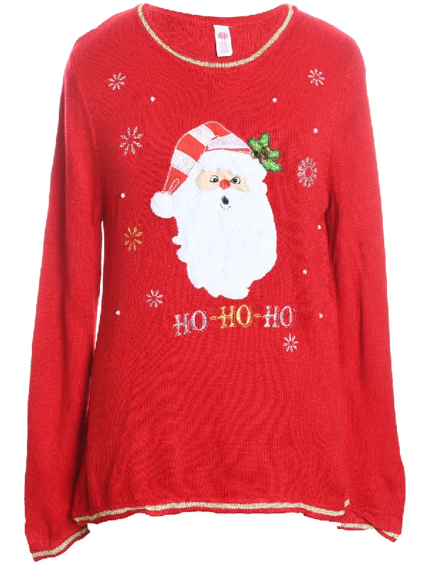Weekend Bargains to Sizzle Santa Claus Design Red Knit Christmas Jumper - L