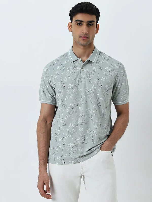 Weekend Bargains to Savor WES Casuals Sage Floral Printed Relaxed-Fit Polo T-Shirt