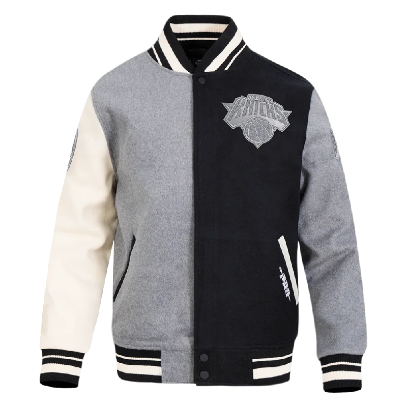 Weekend Deal NBA NEW YORK KNICKS REVERSE FRENCH TERRY MEN'S CB WOOL VARSITY JACKE (BLACK/GRAY/EGGSHELL) Weekend Deal NBA NEW YORK KNICKS REVERSE FRENCH TERRY MEN'S CB WOOL VARSITY JACKE (BLACK/GRAY/EGGSHELL)