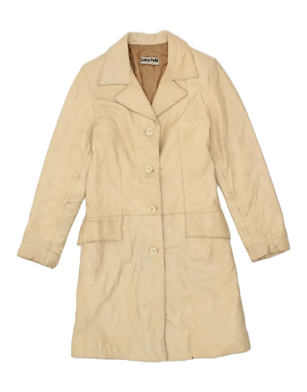 Weekend Discounts to Grab VINTAGE Womens Leather Coat UK 10 Small Beige Leather