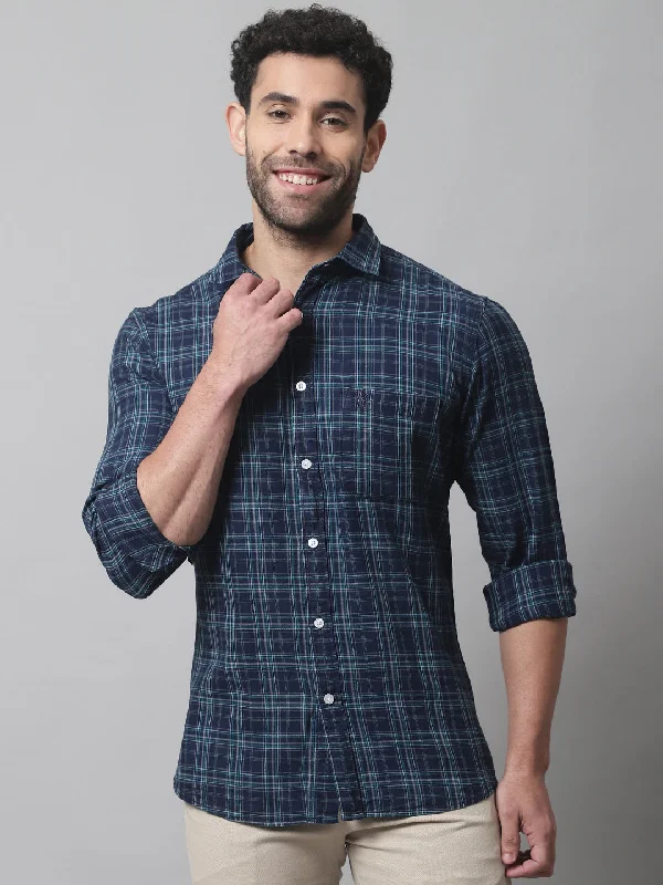 Weekend Bargains to Snag Men's Navy Blue Casual Big Checks Full Sleeve Shirt