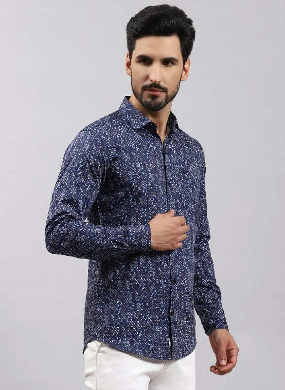 Hot Buy Men NAvy Blue Printed Pure Cotton Shirt
