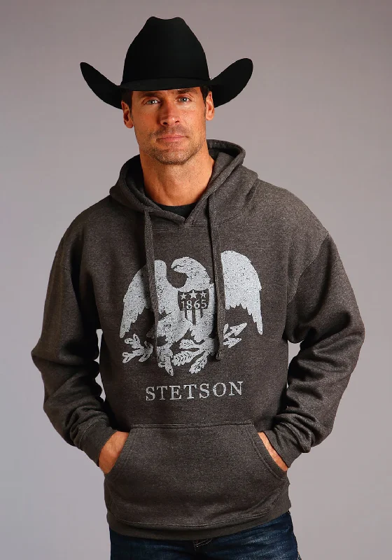 Weekend Specials to Grab Stetson Mens Vintage Grey Cotton Blend 1865 Eagle Hoodie